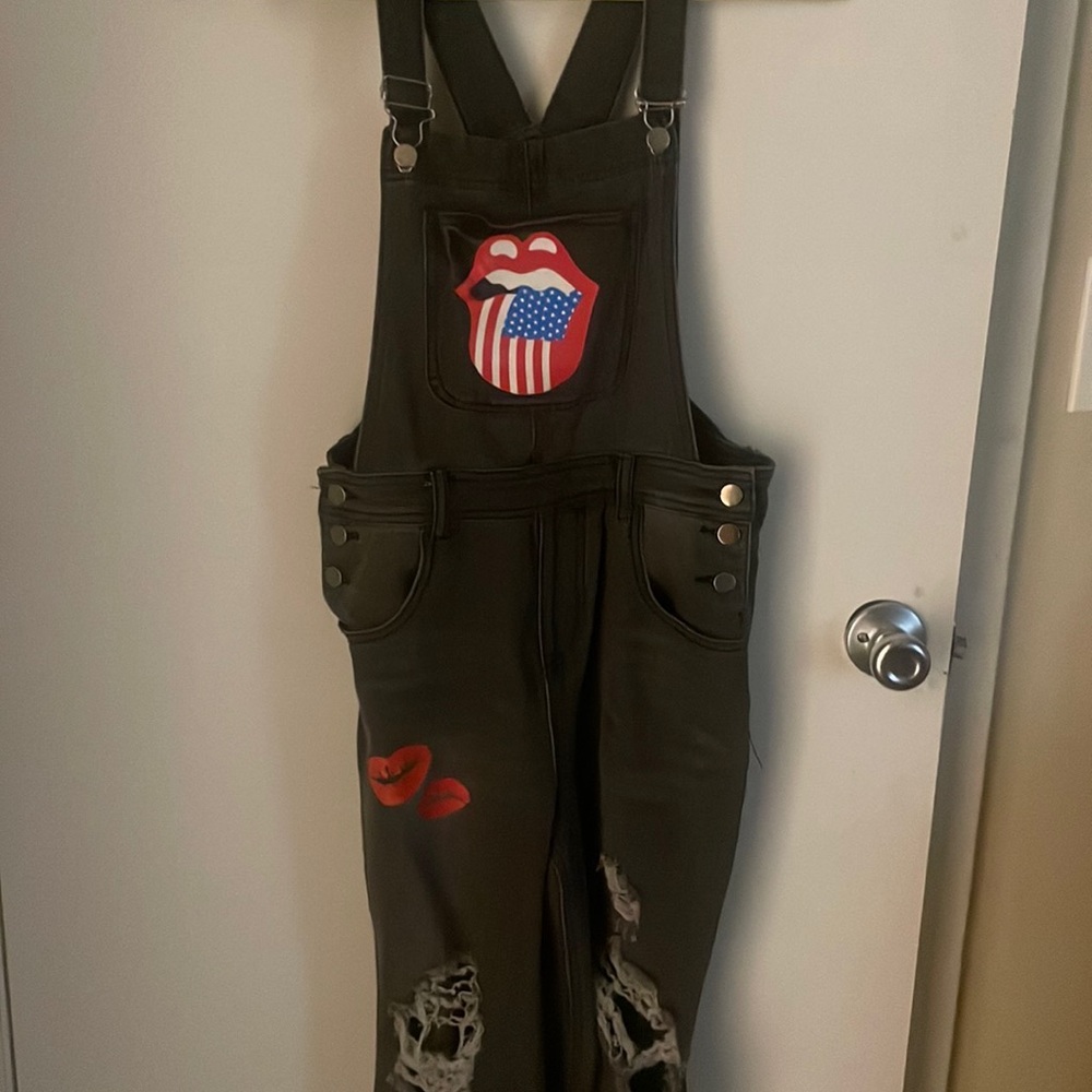 Women's Black Overalls with Graphic Design